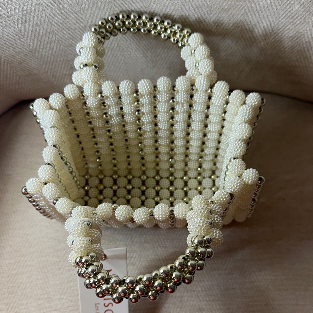 Evening Bag Madison West Silver and Pearl Beaded Mini Bag - Picture 7 of 8